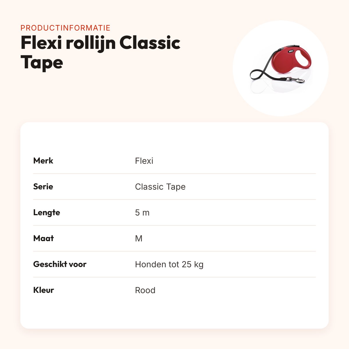 Flexi rollijn Classic Tape rood M 5 m – tot 25 kg – productinformatie