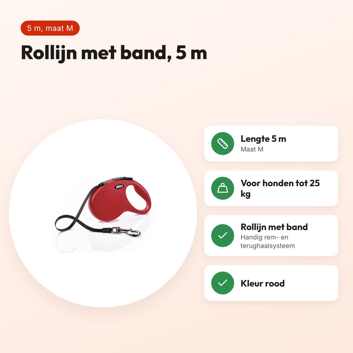 Flexi rollijn Classic Tape rood M 5 m – tot 25 kg – voordelen