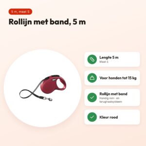 Flexi rollijn Classic Tape rood S 5 m – tot 15 kg – voordelen