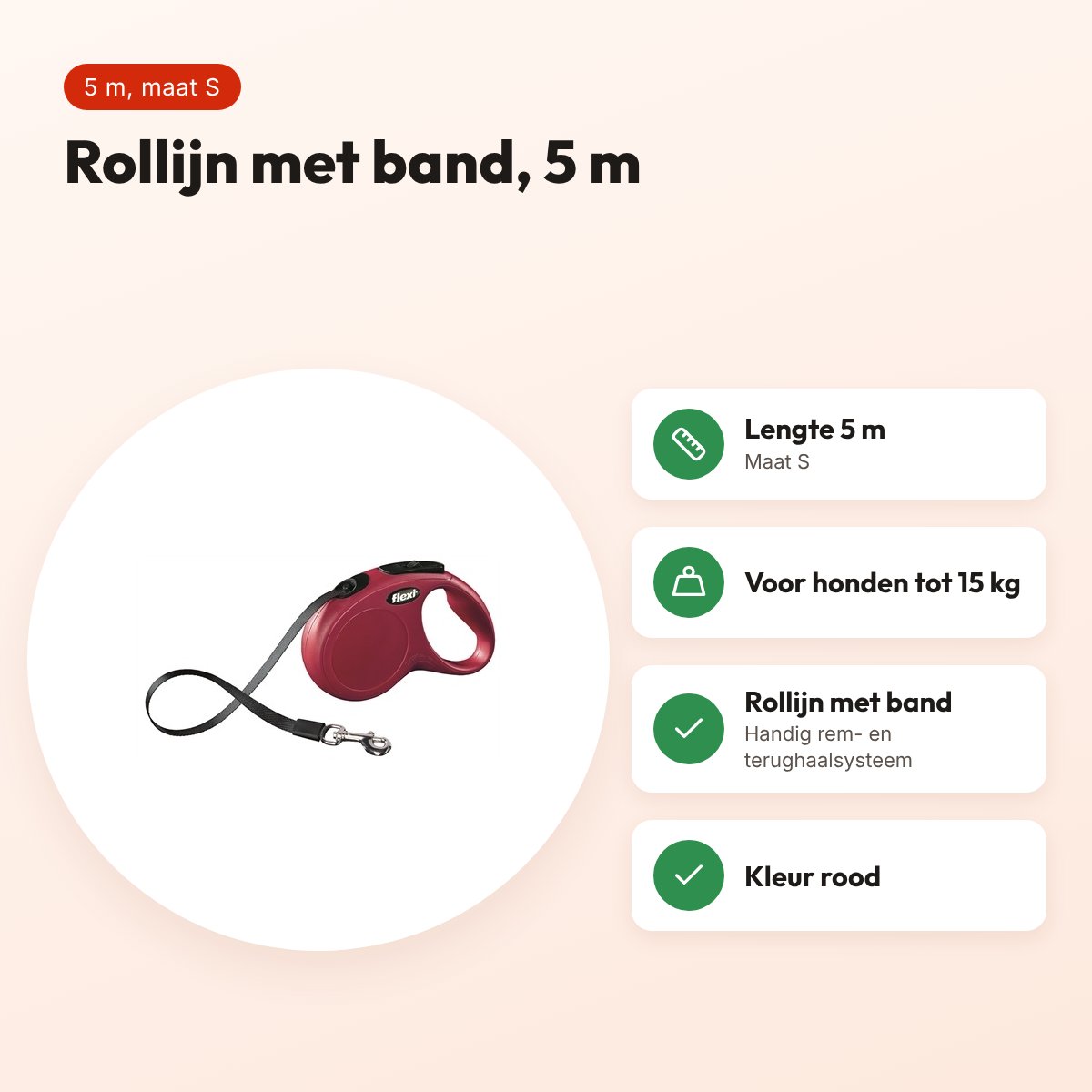 Flexi rollijn Classic Tape rood S 5 m – tot 15 kg – voordelen