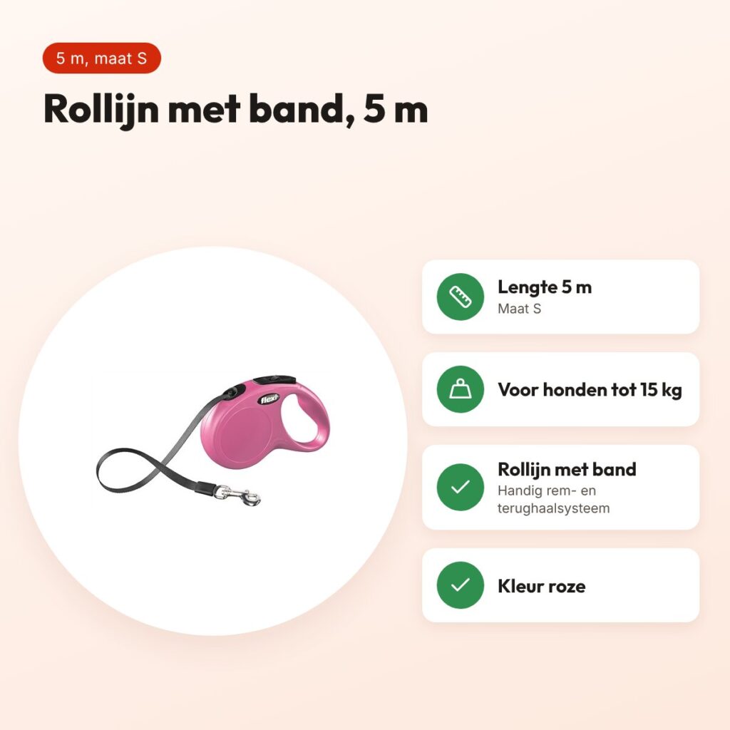 Flexi rollijn Classic Tape roze S 5 m – tot 15 kg – voordelen