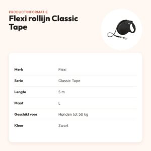Flexi rollijn Classic Tape zwart L 5 m – tot 50 kg – productinformatie