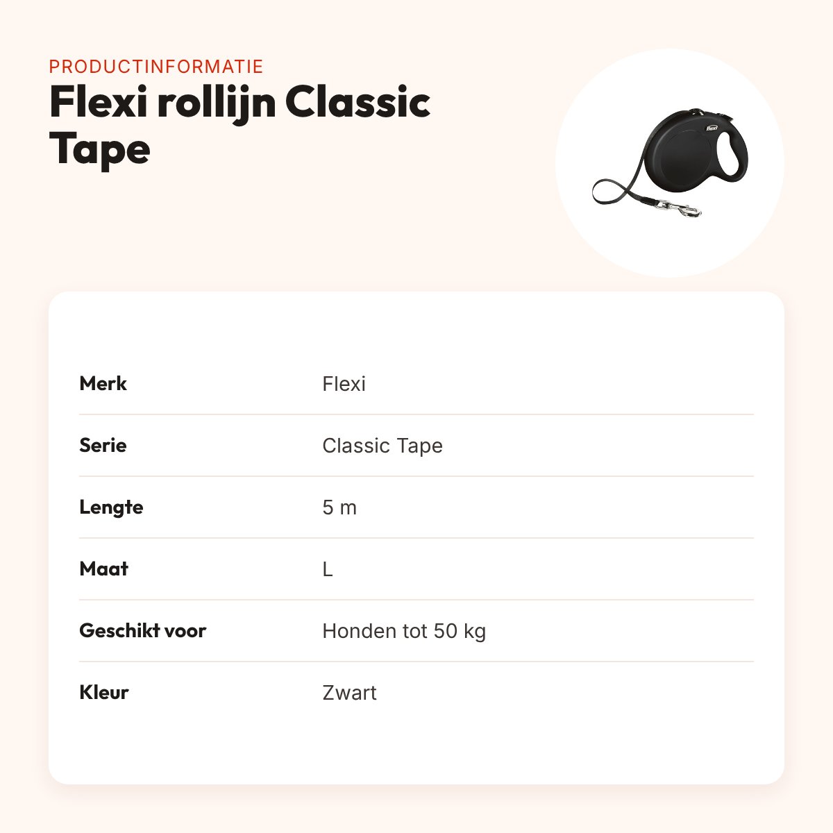Flexi rollijn Classic Tape zwart L 5 m – tot 50 kg – productinformatie