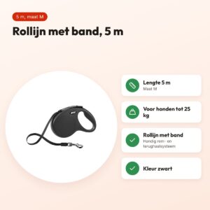 Flexi rollijn Classic Tape zwart M 5 m – tot 25 kg – voordelen