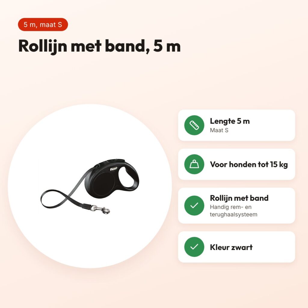Flexi rollijn Classic Tape zwart S 5 m – tot 15 kg – voordelen
