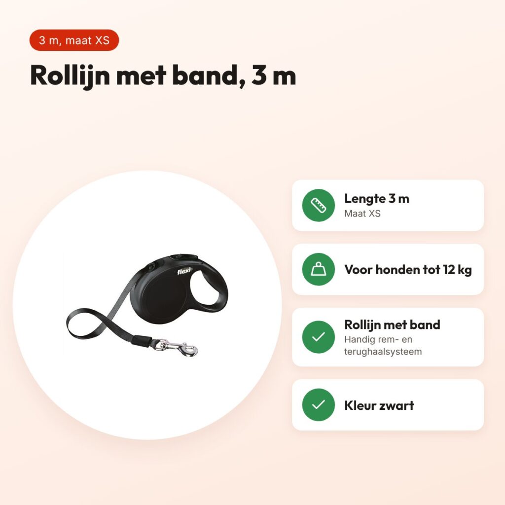 Flexi rollijn Classic Tape zwart XS 3 m – tot 12 kg – voordelen