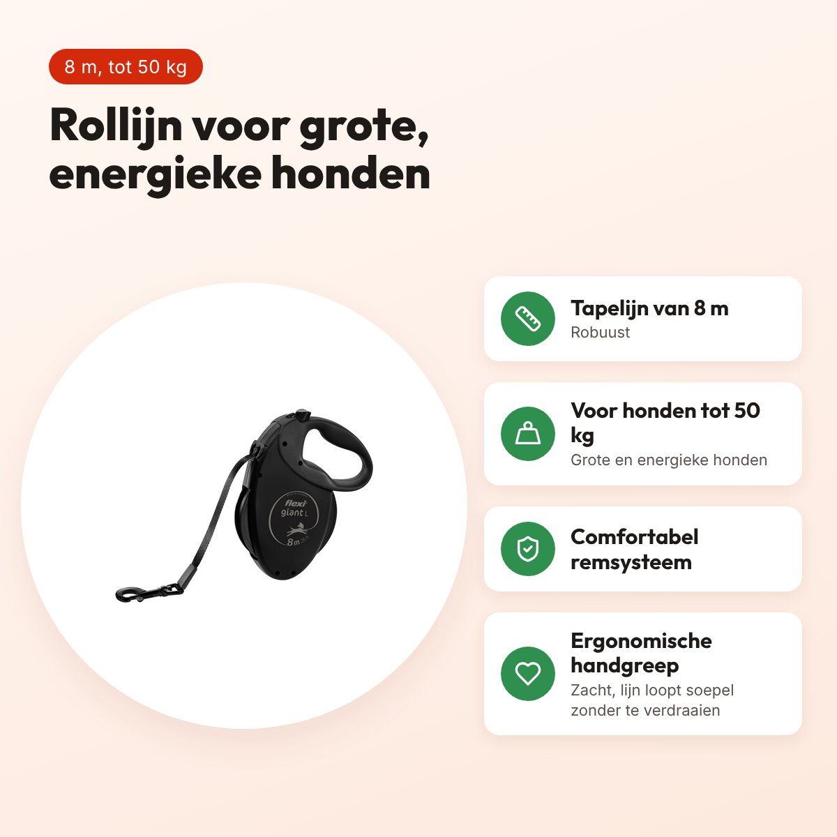 Flexi rollijn Giant Tape Black Edition 8 m – tot 50 kg – voordelen