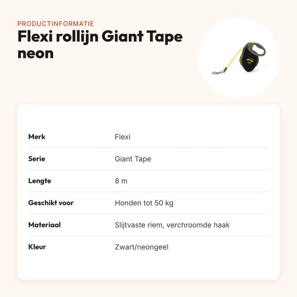 Flexi rollijn Giant Tape neon zwart/geel 8 m – tot 50 kg – productinformatie