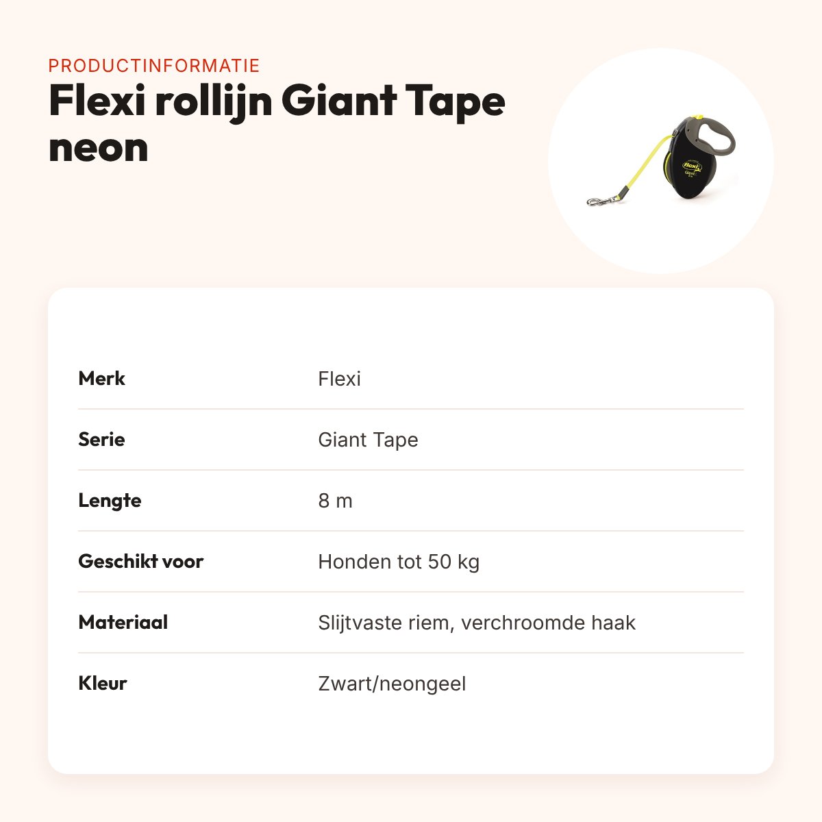 Flexi rollijn Giant Tape neon zwart/geel 8 m – tot 50 kg – productinformatie