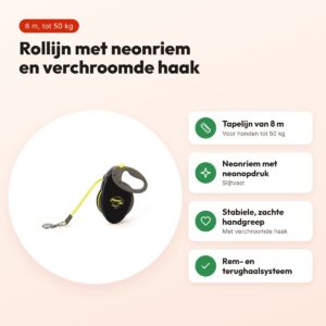 Flexi rollijn Giant Tape neon zwart/geel 8 m – tot 50 kg – voordelen