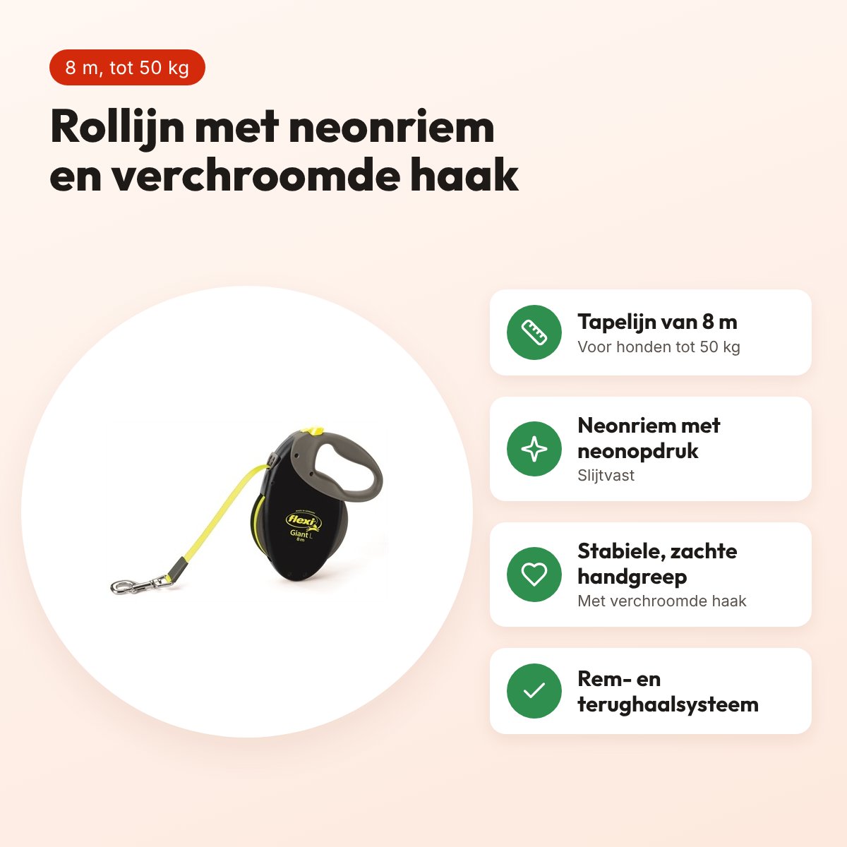 Flexi rollijn Giant Tape neon zwart/geel 8 m – tot 50 kg – voordelen