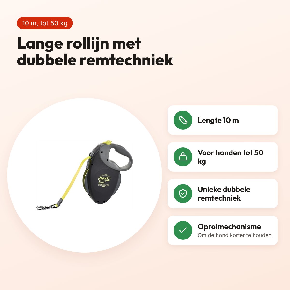 Flexi rollijn Giant Tape Professional neon zwart/geel 10 m – tot 50 kg – voordelen