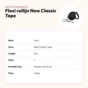 Flexi rollijn New Classic Tape zwart L 8 m – tot 50 kg – productinformatie