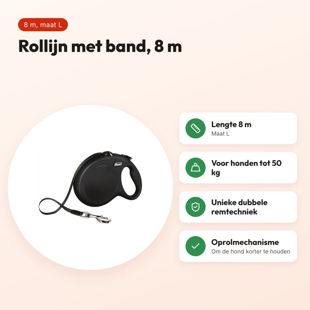 Flexi rollijn New Classic Tape zwart L 8 m – tot 50 kg – voordelen