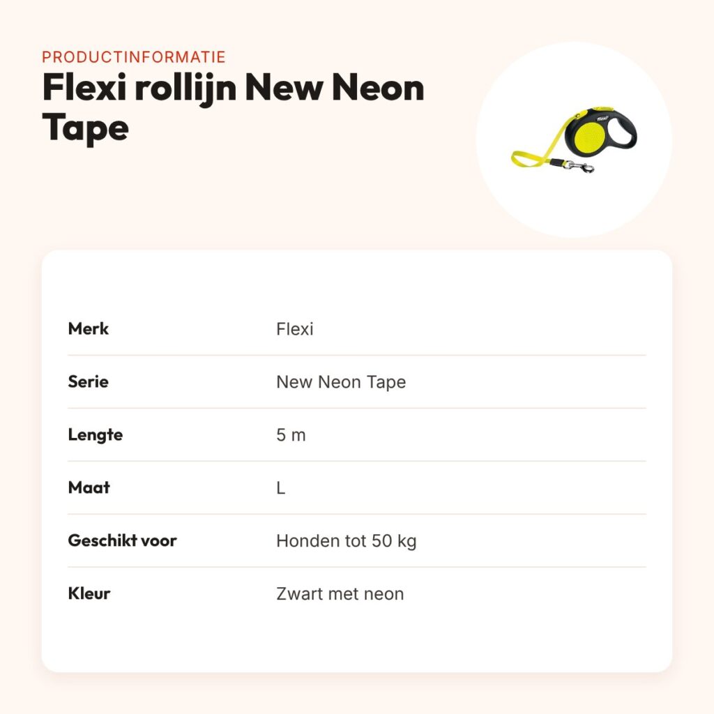 Flexi rollijn New Neon Tape zwart/geel L 5 m – tot 50 kg – productinformatie