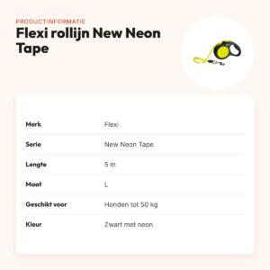 Flexi rollijn New Neon Tape zwart/geel L 5 m – tot 50 kg – productinformatie