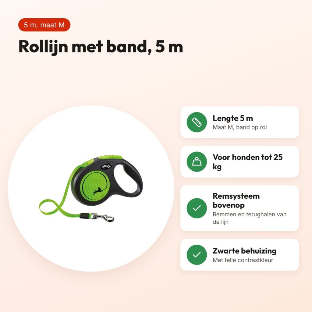 Flexi rollijn New Neon Tape zwart/groen M 5 m – tot 25 kg – voordelen