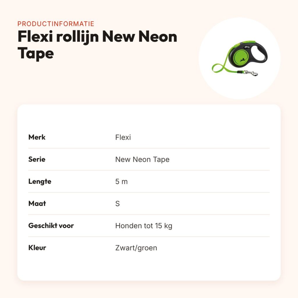 Flexi rollijn New Neon Tape zwart/groen S 5 m – tot 15 kg – productinformatie