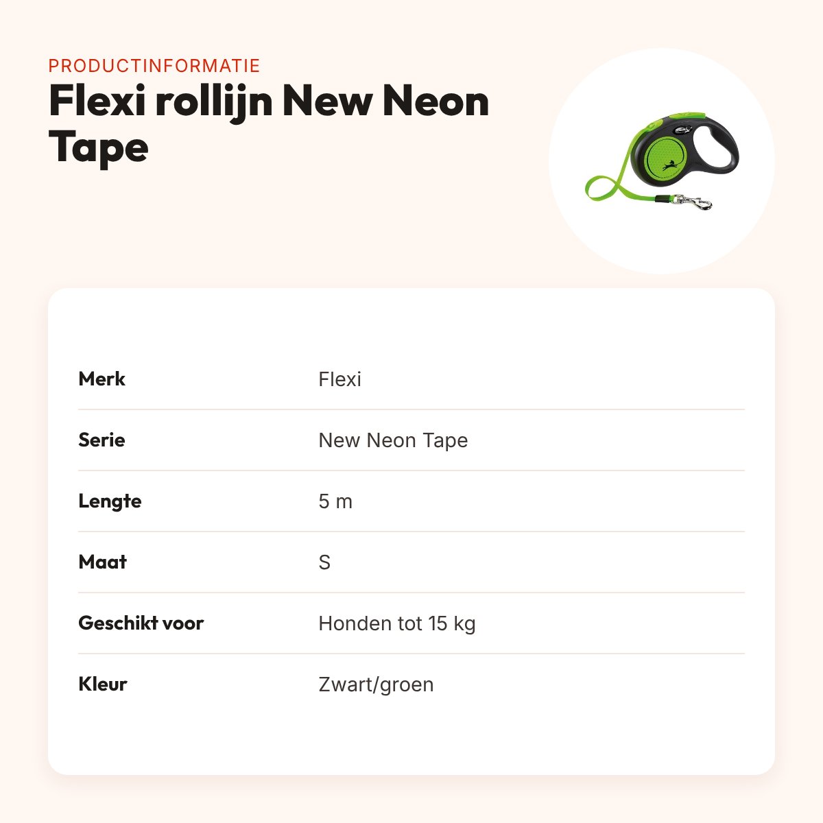 Flexi rollijn New Neon Tape zwart/groen S 5 m – tot 15 kg – productinformatie