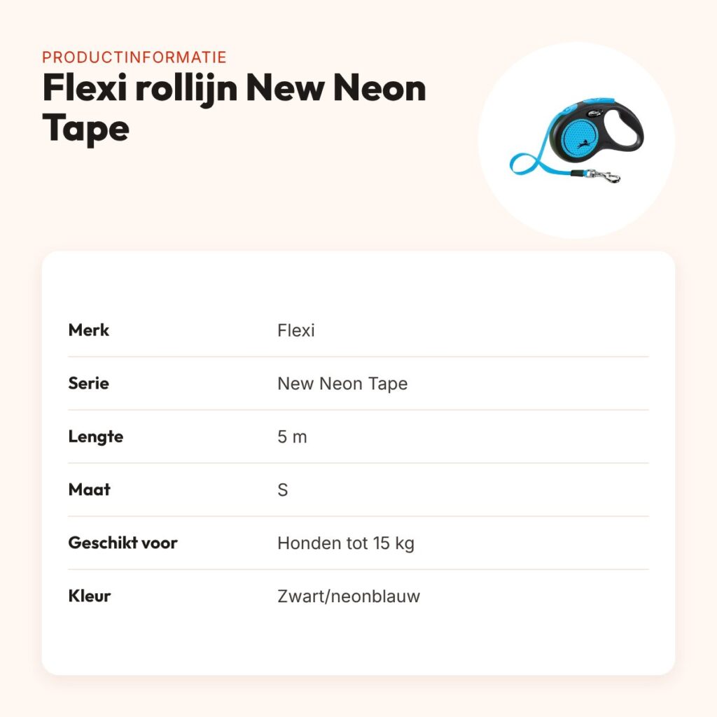 Flexi rollijn New Neon Tape zwart/neonblauw S 5 m – tot 15 kg – productinformatie