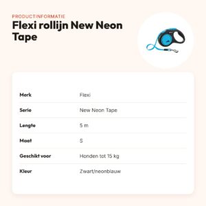Flexi rollijn New Neon Tape zwart/neonblauw S 5 m – tot 15 kg – productinformatie