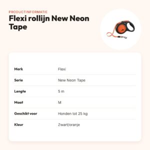 Flexi rollijn New Neon Tape zwart/oranje M 5 m – tot 25 kg – productinformatie