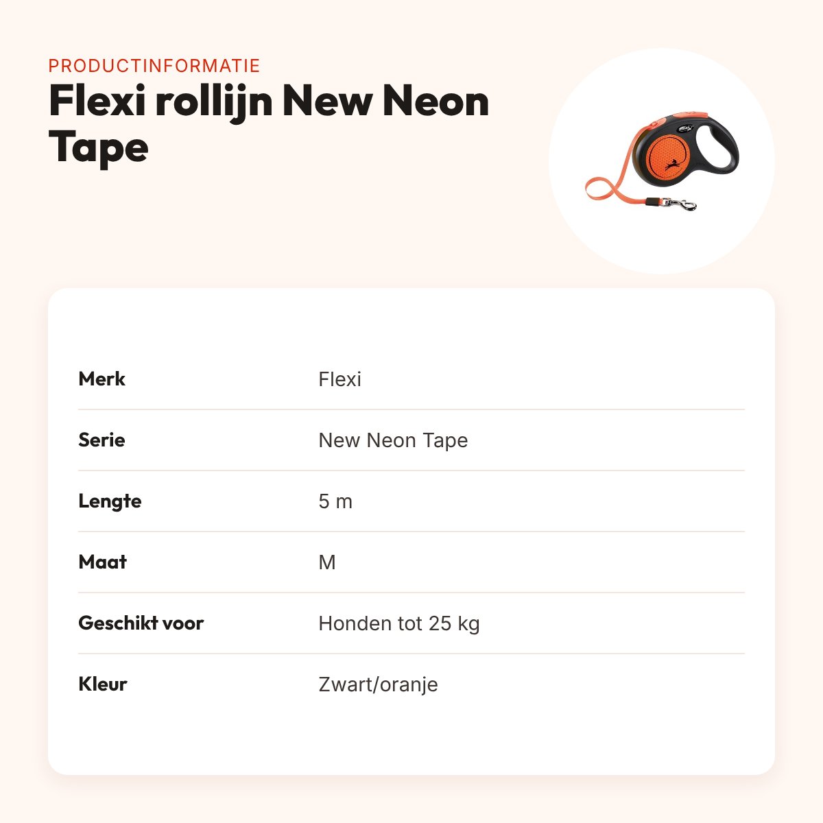 Flexi rollijn New Neon Tape zwart/oranje M 5 m – tot 25 kg – productinformatie
