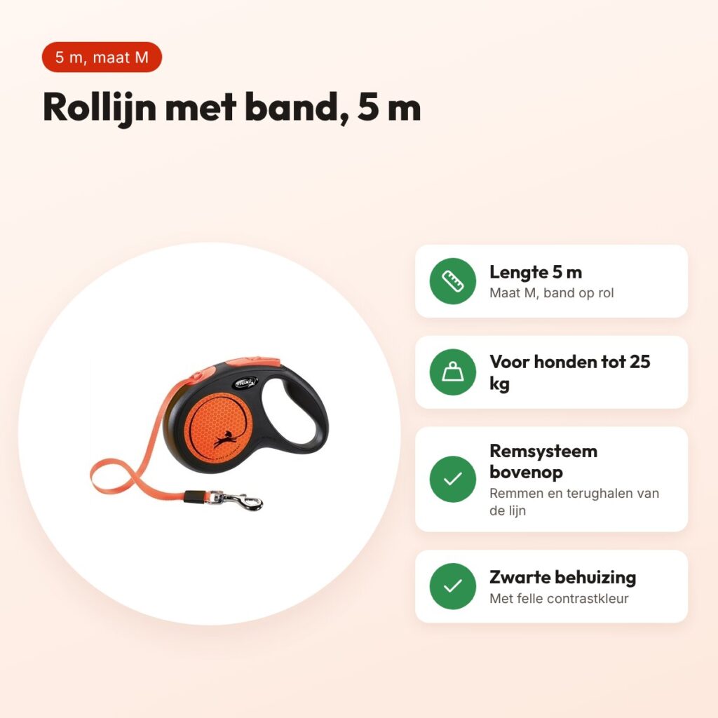 Flexi rollijn New Neon Tape zwart/oranje M 5 m – tot 25 kg – voordelen