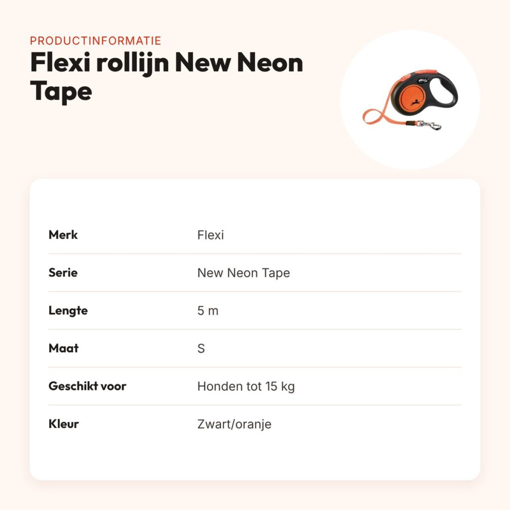 Flexi rollijn New Neon Tape zwart/oranje S 5 m – tot 15 kg – productinformatie