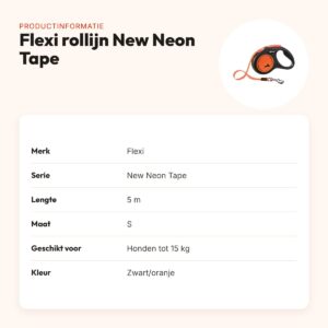 Flexi rollijn New Neon Tape zwart/oranje S 5 m – tot 15 kg – productinformatie