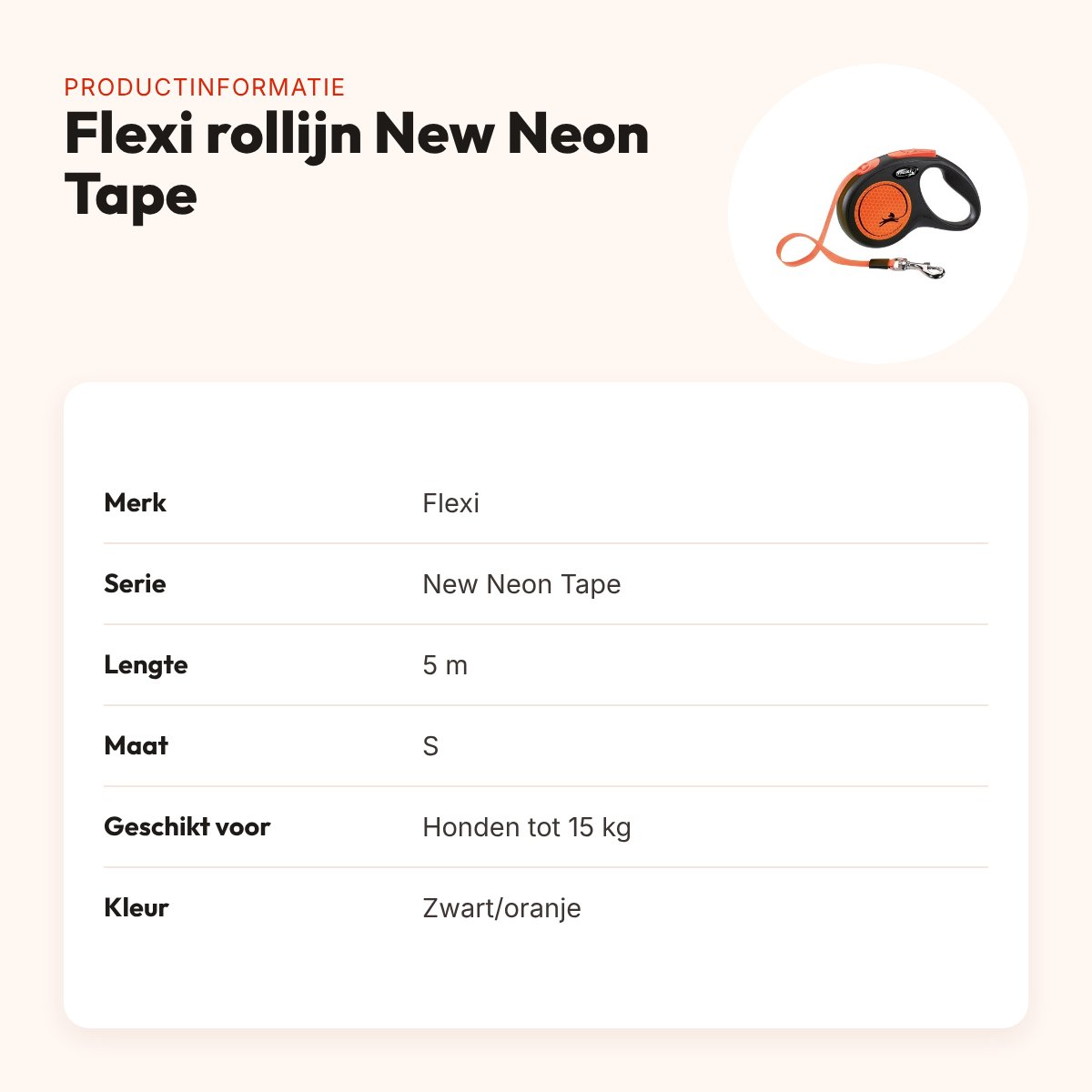 Flexi rollijn New Neon Tape zwart/oranje S 5 m – tot 15 kg – productinformatie