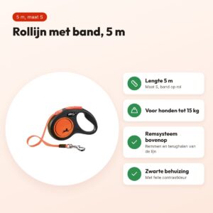 Flexi rollijn New Neon Tape zwart/oranje S 5 m – tot 15 kg – voordelen