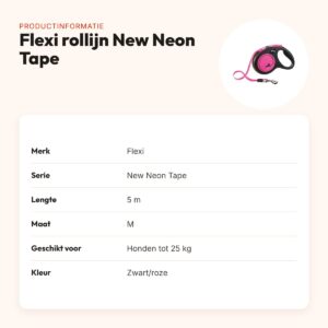 Flexi rollijn New Neon Tape zwart/roze M 5 m – tot 25 kg – productinformatie