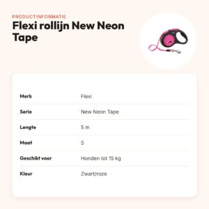 Flexi rollijn New Neon Tape zwart/roze S 5 m – tot 15 kg – productinformatie