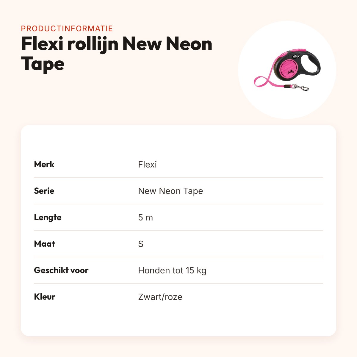 Flexi rollijn New Neon Tape zwart/roze S 5 m – tot 15 kg – productinformatie