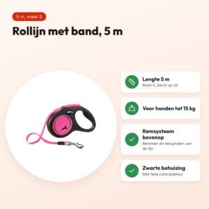 Flexi rollijn New Neon Tape zwart/roze S 5 m – tot 15 kg – voordelen