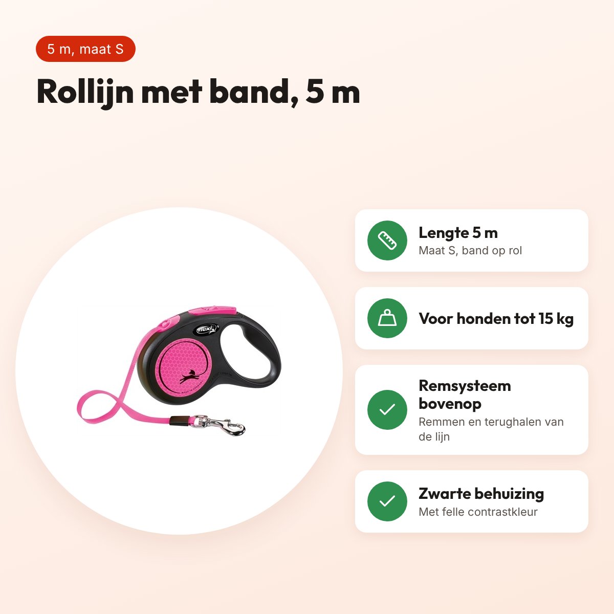 Flexi rollijn New Neon Tape zwart/roze S 5 m – tot 15 kg – voordelen