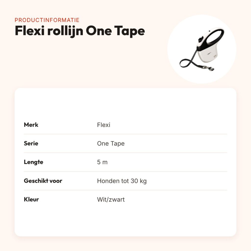 Flexi rollijn One Tape wit/zwart 5 m – softgrip, tot 30 kg – productinformatie