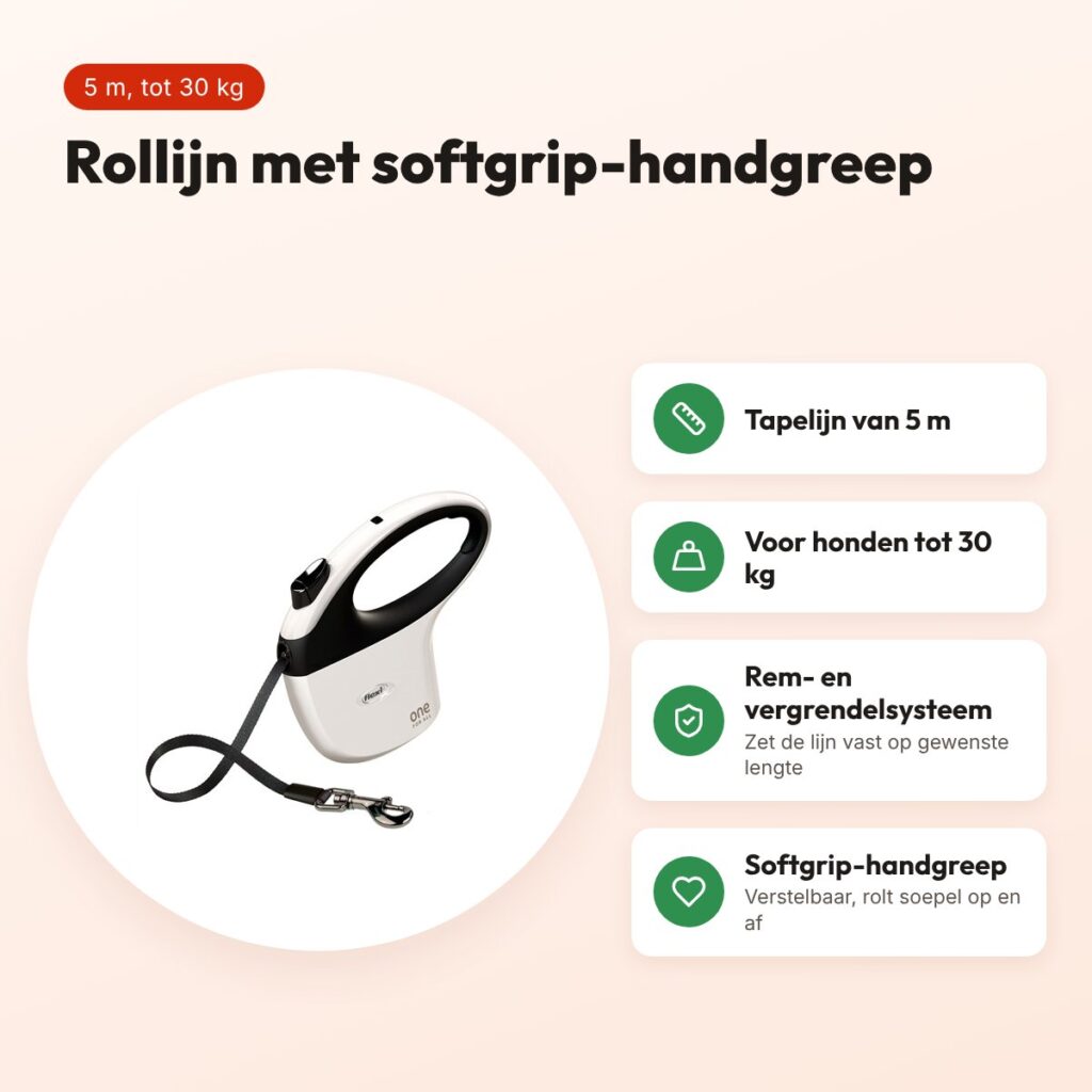 Flexi rollijn One Tape wit/zwart 5 m – softgrip, tot 30 kg – voordelen