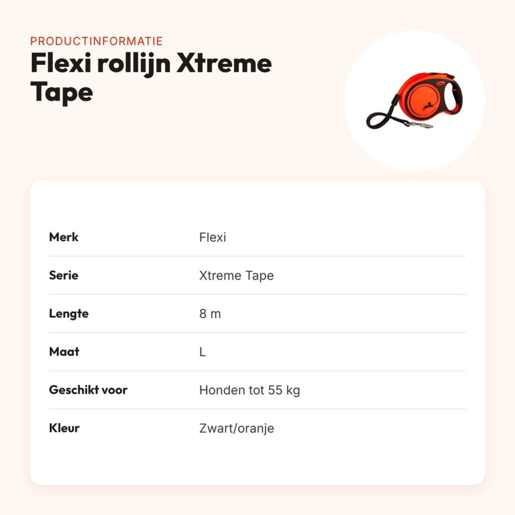 Flexi rollijn Xtreme Tape zwart/oranje L 8 m – tot 55 kg – productinformatie