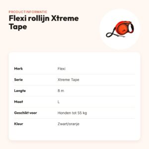 Flexi rollijn Xtreme Tape zwart/oranje L 8 m – tot 55 kg – productinformatie