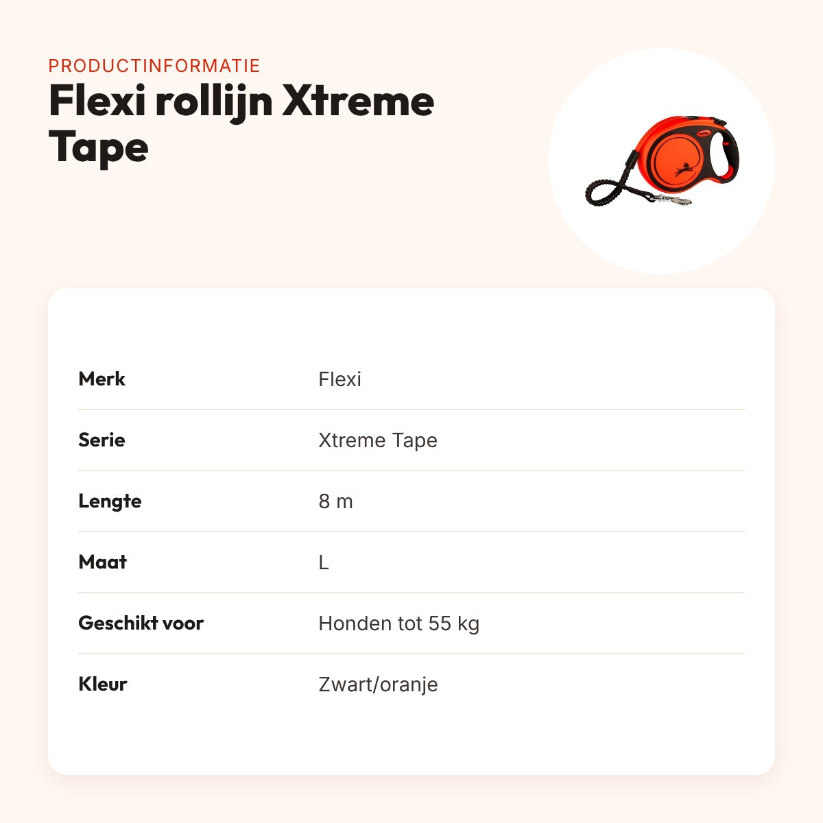 Flexi rollijn Xtreme Tape zwart/oranje L 8 m – tot 55 kg – productinformatie