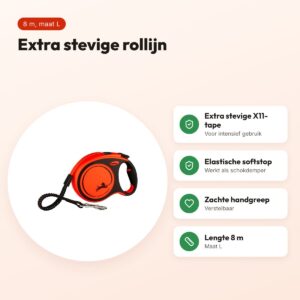 Flexi rollijn Xtreme Tape zwart/oranje L 8 m – tot 55 kg – voordelen