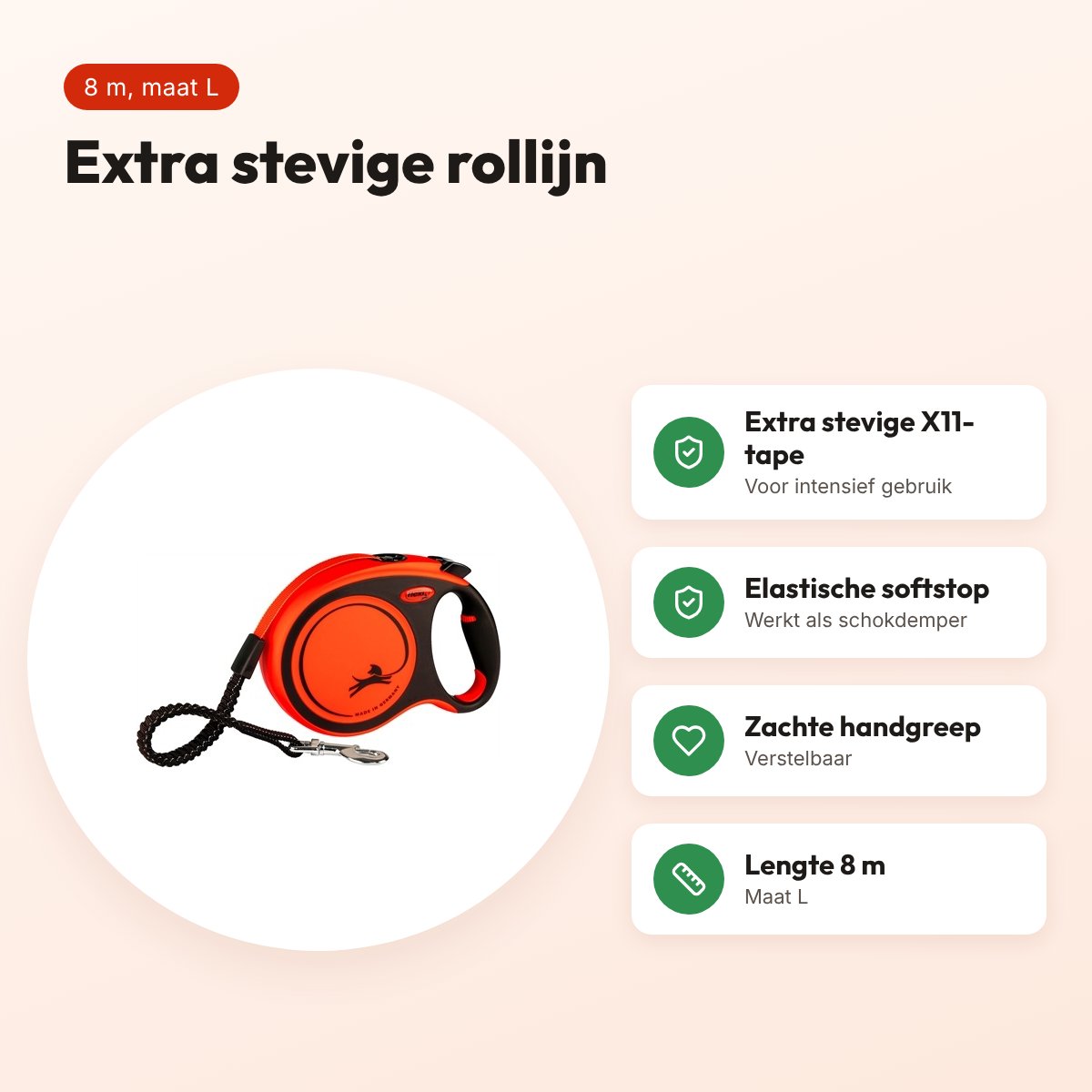 Flexi rollijn Xtreme Tape zwart/oranje L 8 m – tot 55 kg – voordelen