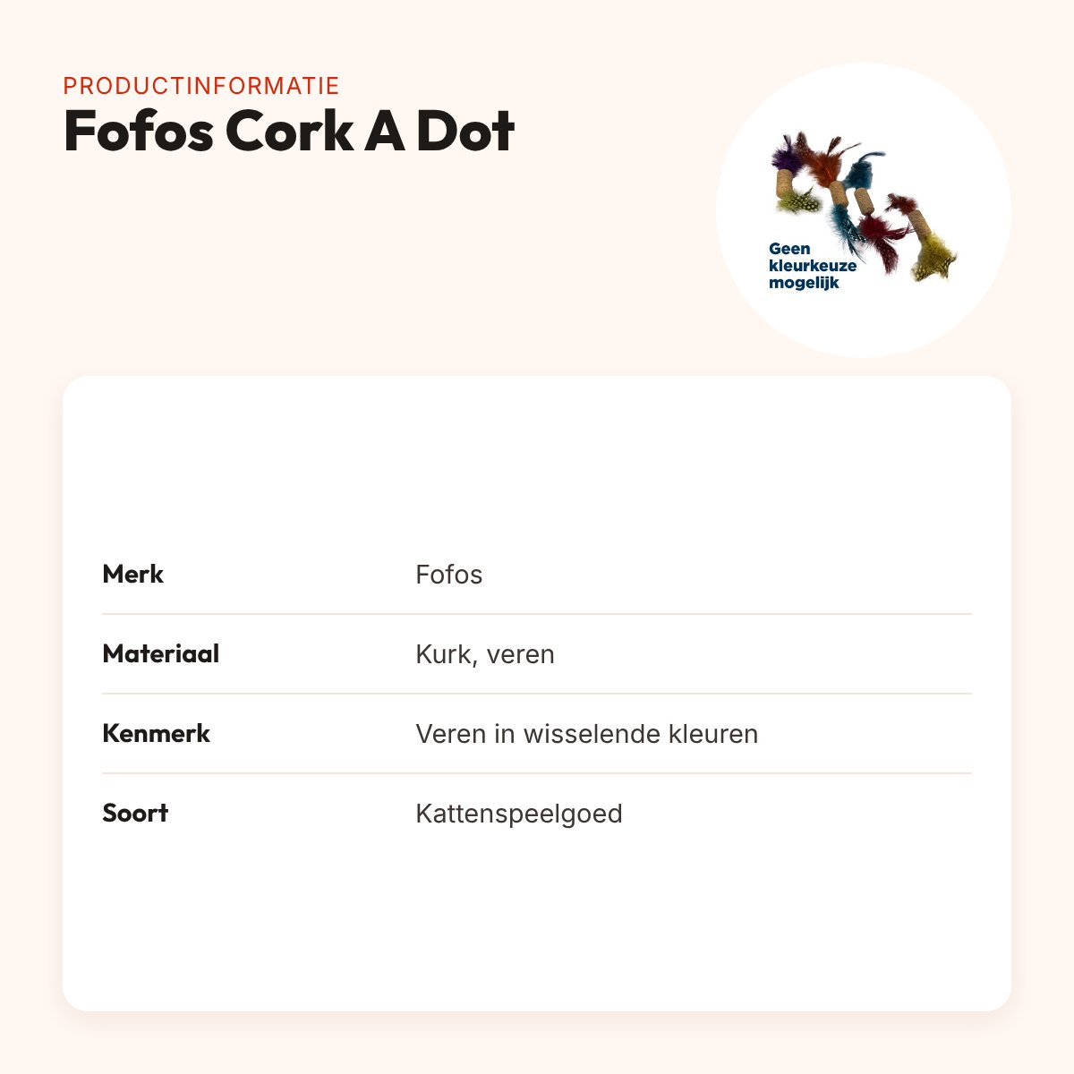 Fofos Cork A Dot kattenspeeltje van kurk met veren – productinformatie