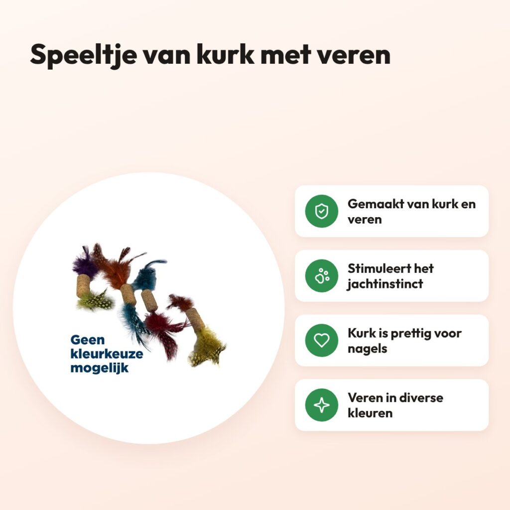 Fofos Cork A Dot kattenspeeltje van kurk met veren – voordelen