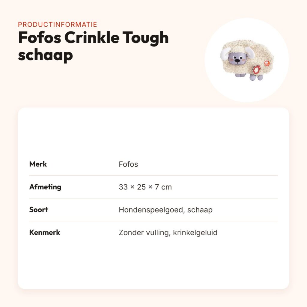 Fofos Crinkle Tough schaap 33 cm – zonder vulling, met krinkelgeluid – productinformatie