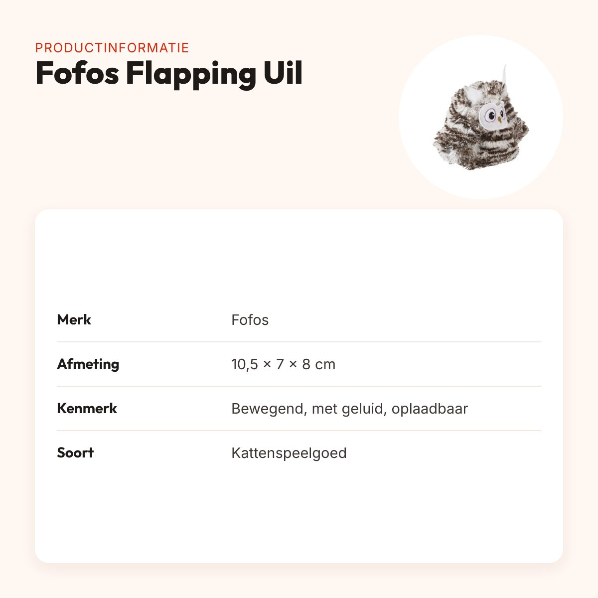Fofos Flapping Uil kattenspeeltje 10,5 x 7 x 8 cm – bewegend en oplaadbaar – productinformatie