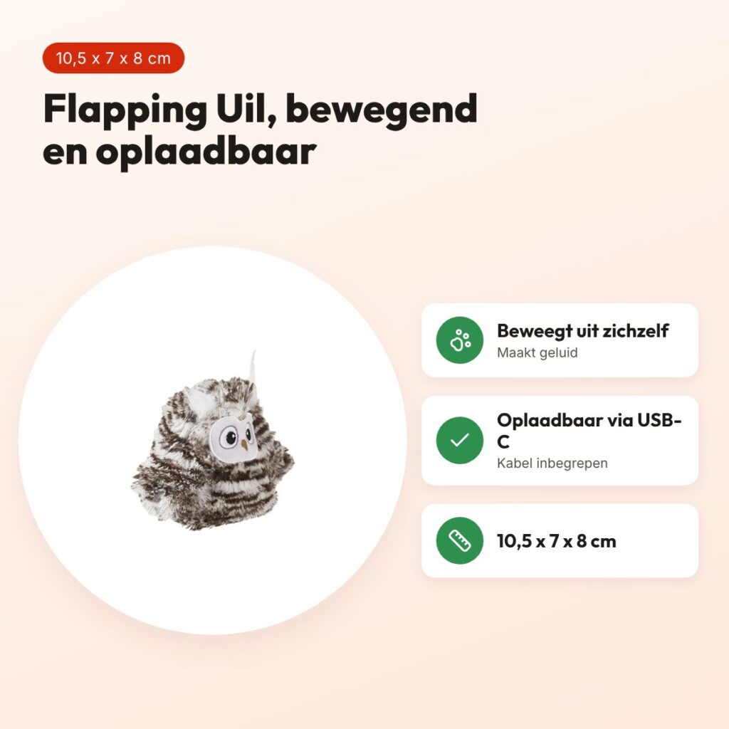 Fofos Flapping Uil kattenspeeltje 10,5 x 7 x 8 cm – bewegend en oplaadbaar – voordelen