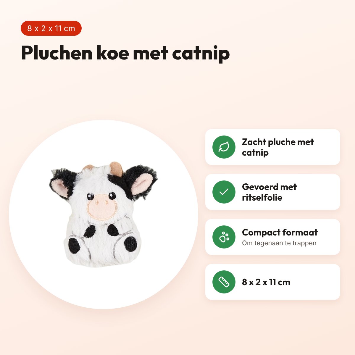 Fofos Floppy Koe kattenspeeltje 8 x 2 x 11 cm – pluche met kattenkruid – voordelen